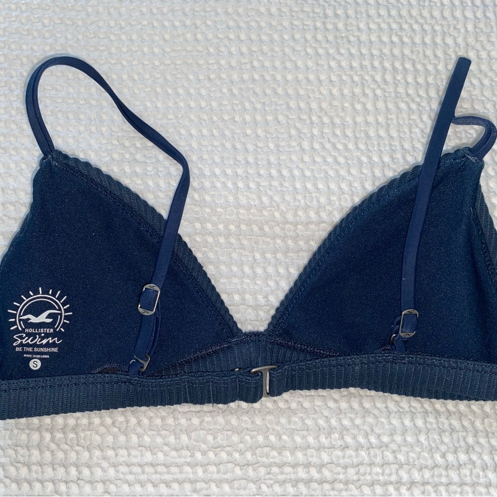 Textured Navy Triangle Bikini Top - Picture 2 of 3
